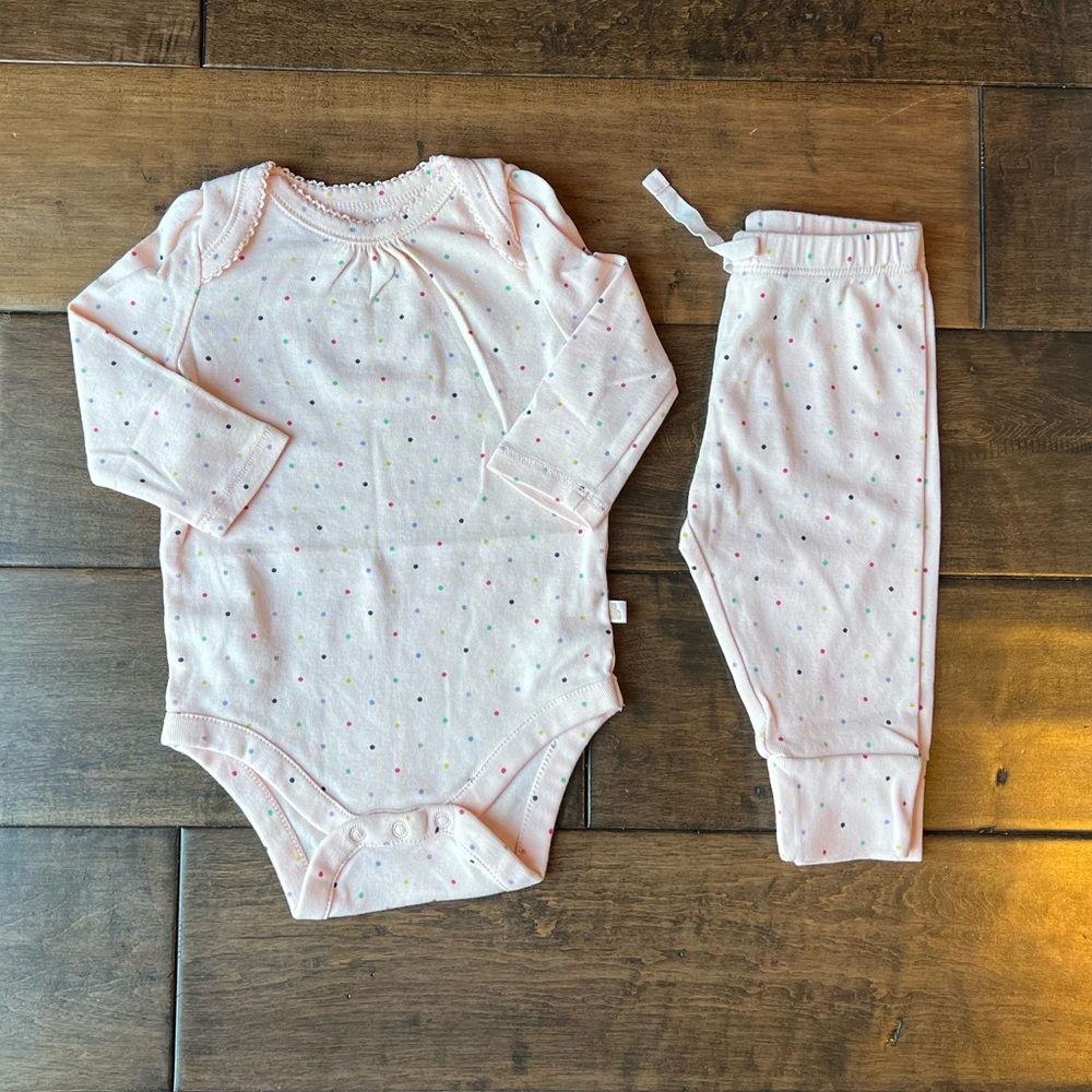 Baby Gap 3-6M Rainbow Polka Dots Pink Long Sleeve Onsie With Leggings